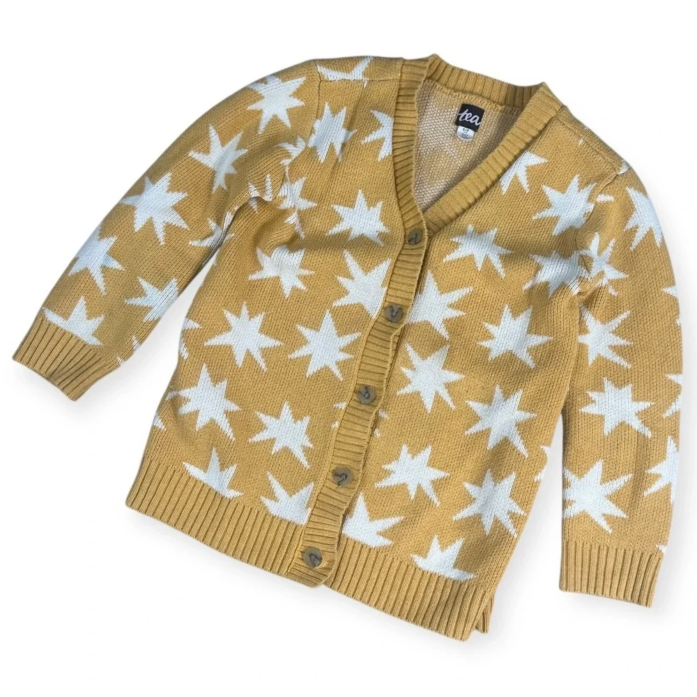 Tea Collection Kids‎ Girls Yellow Star Knit Cardigan Sweater S P 4-5
